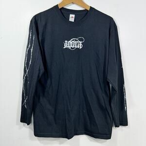 Agora Graphic T-Shirt M Black Edgy Barbed Wire Print Long Sleeve